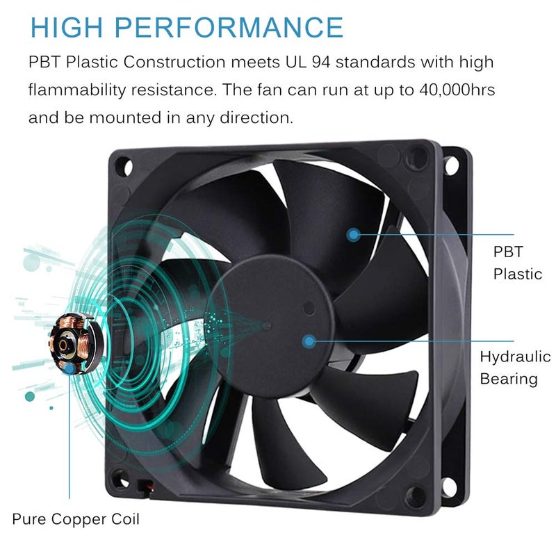 GDSTIME 80mm x 80mm x 25mm 12V Brushless DC Cooling Fan compatible with Desktop - Image 3